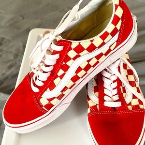 Red checkered Old School Vans